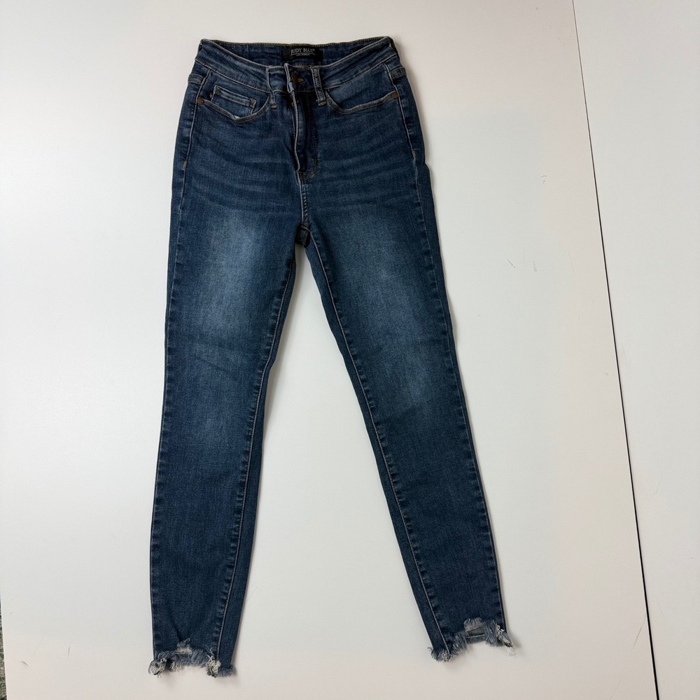 Judy Blue Womens Skinny Fit Jeans Dark Wash Raw Hem High Rise Size 3/26 JB88400